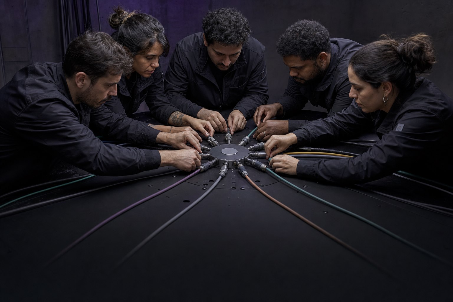 Equipe conectando diferentes fontes a um núcleo comum.